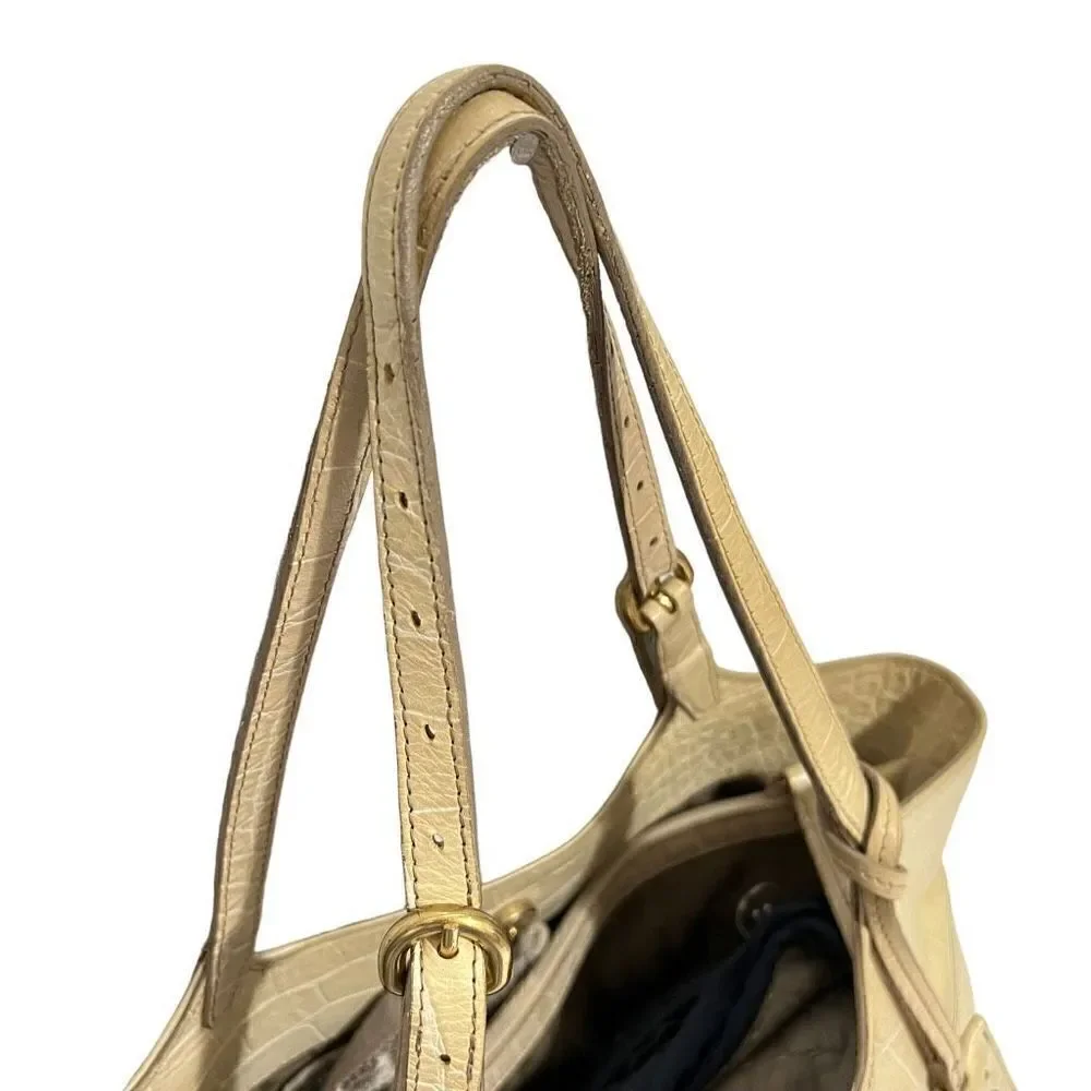 Furla Women's Crocodile Embossed Cream Shoulder Bag